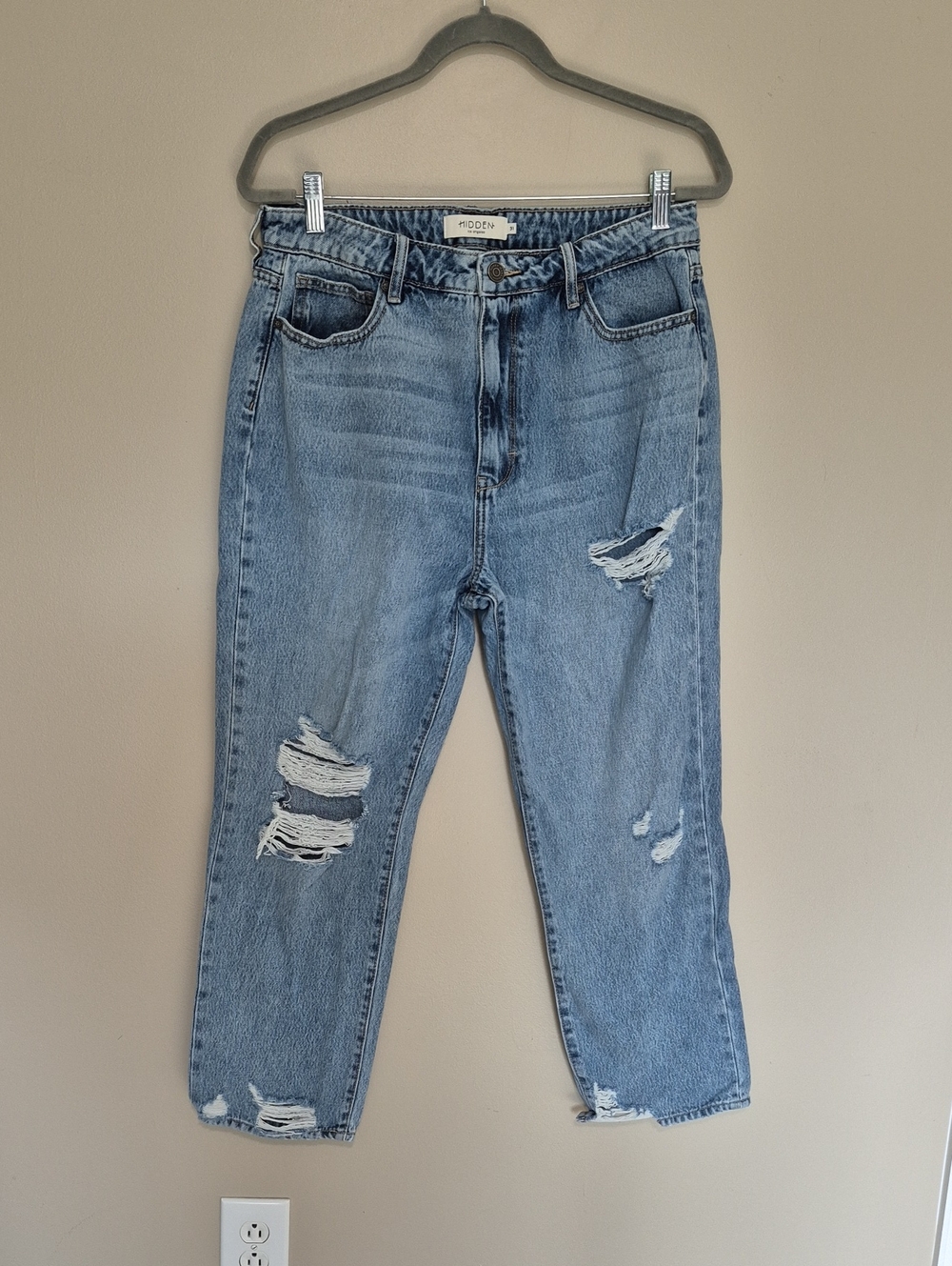 Hidden Jeans Women's Light Blue Distressed Mom Jeans